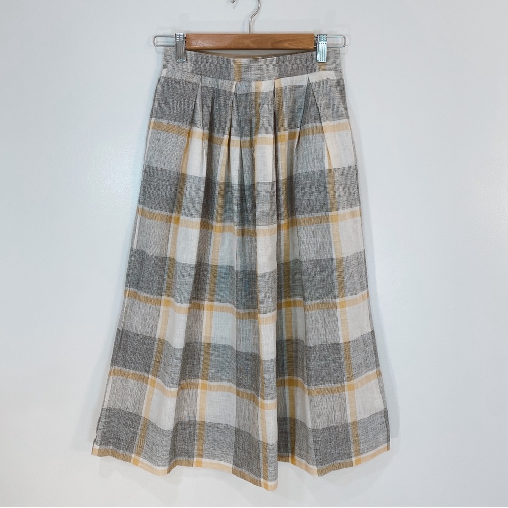 Vintage Jones New‎ York Linen Blend Plaid Midi Skirt - Picture 7 of 11